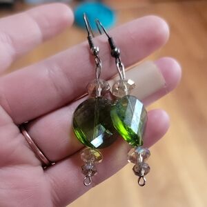 Finders Keepers Green and Gold Heart Earrings
